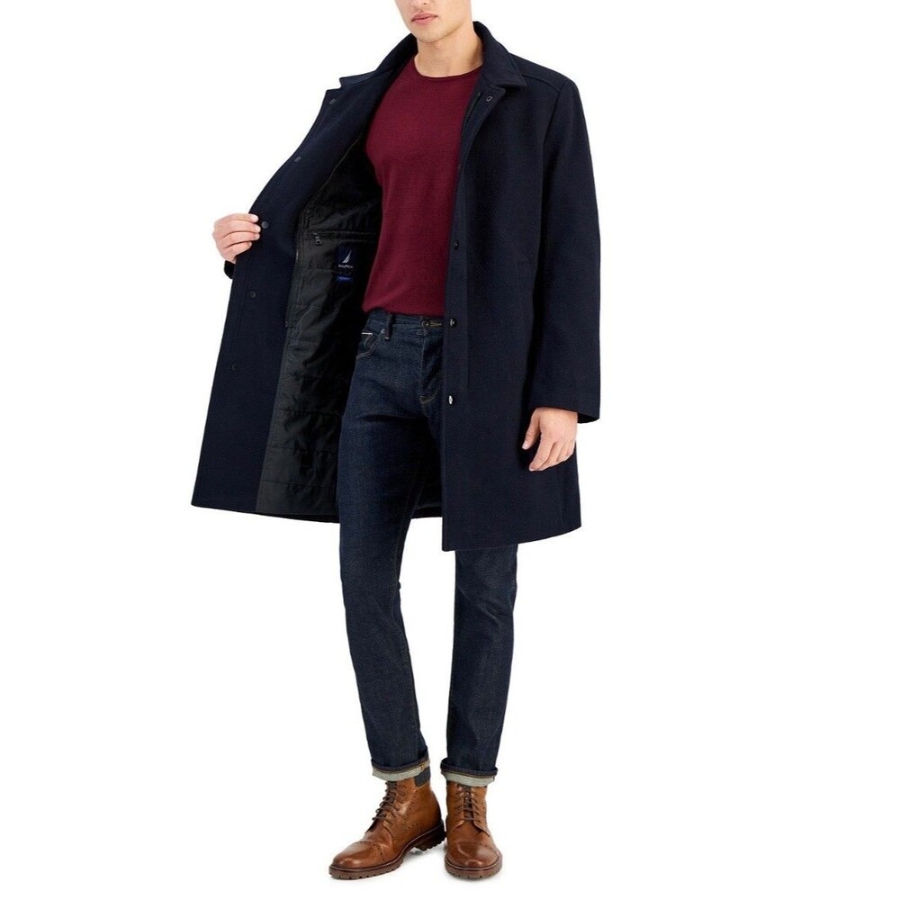 $395 NEW NAUTICA Mens 46L Navy Soft Wool Blend 41" Long OverCoat Jacket
